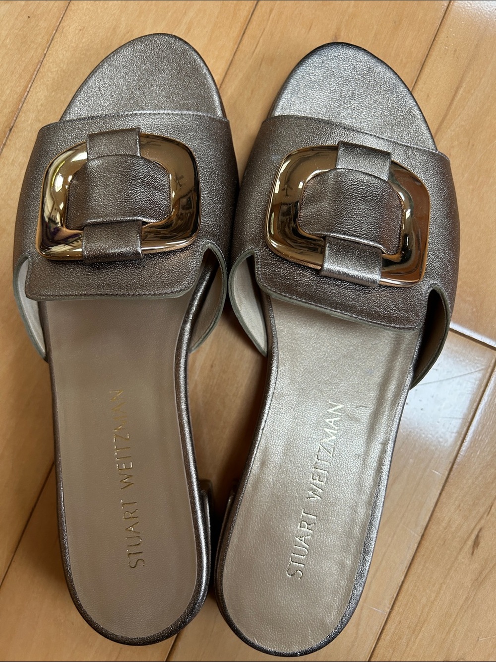 Stuart Weitzman Gold/Bronze Metallic Slide Mules